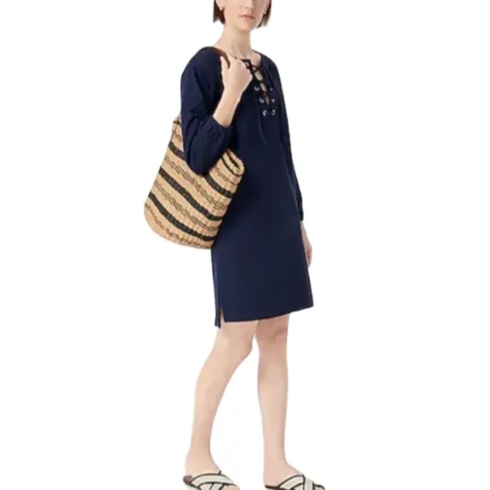 NWT J. Crew Navy Blue Lace-up Balloon-Sleeve Dress Women’s Small - Picture 3 of 9